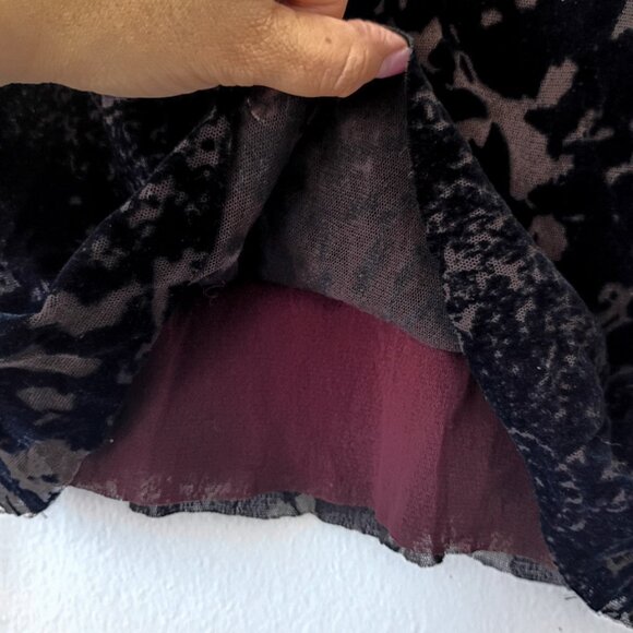 FUZZI Long Sleeve Velvet Sheer Black Burnout Mesh Designer Top Blouse | Size M - Picture 4 of 6